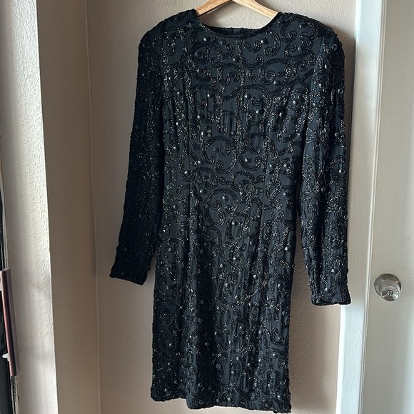Vintage JOAN LESLIE Beaded Open Back Long Sleeve Dress - Picture 2 of 11